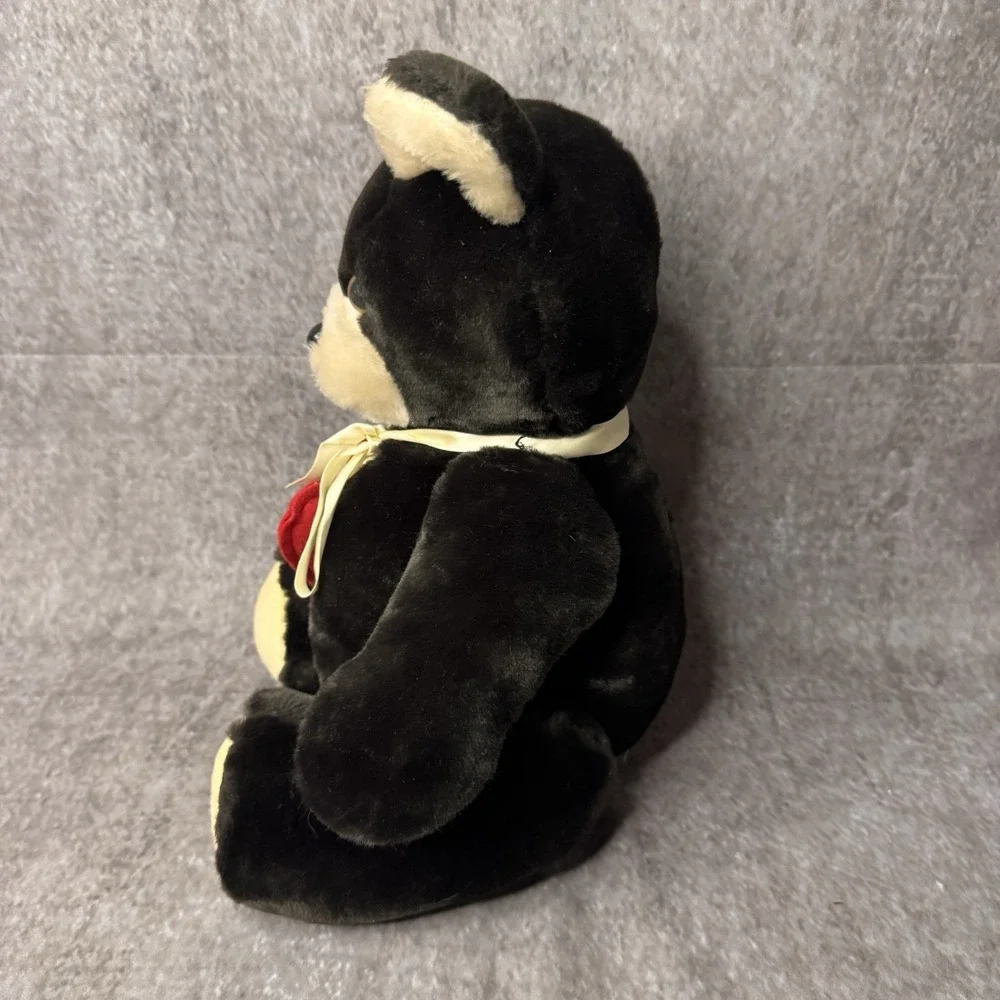 Vintage Teddy Bear Black Tan Jointed Articulated Arms Legs Felt Heart